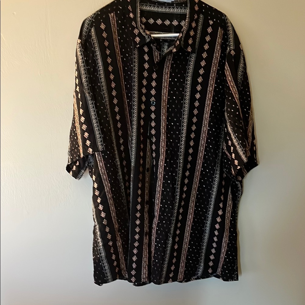 Black Casual Button Down Shirt with Classic Pinstripes